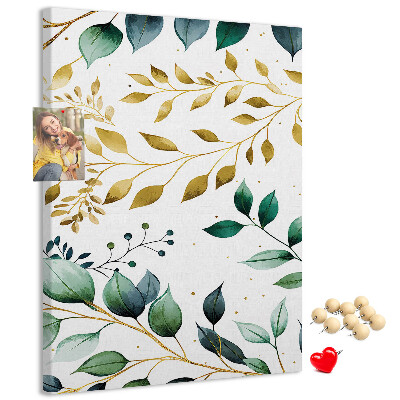 Tableau de liège Feuilles dorées sur fond clair