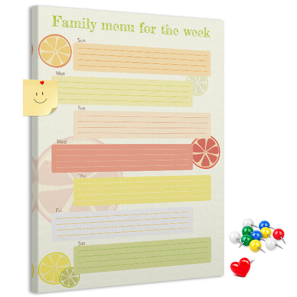 Tableau en liège fantaisie Un menu hebdomadaire coloré pour votre famille