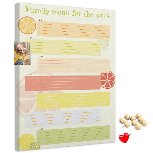Tableau en liège fantaisie Un menu hebdomadaire coloré pour votre famille