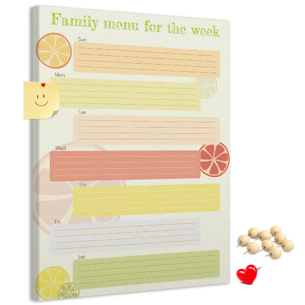Tableau en liège fantaisie Un menu hebdomadaire coloré pour votre famille