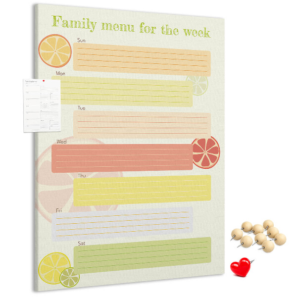 Tableau en liège fantaisie Un menu hebdomadaire coloré pour votre famille
