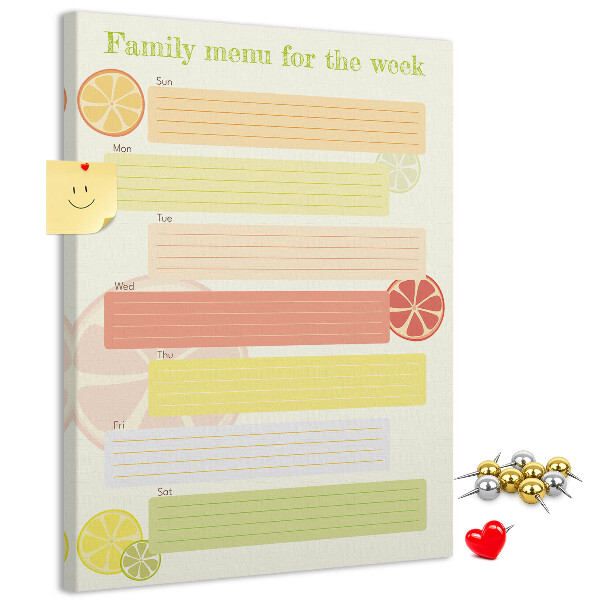 Tableau en liège fantaisie Un menu hebdomadaire coloré pour votre famille
