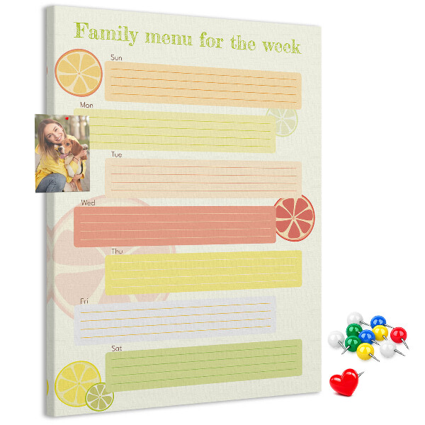 Tableau en liège fantaisie Un menu hebdomadaire coloré pour votre famille