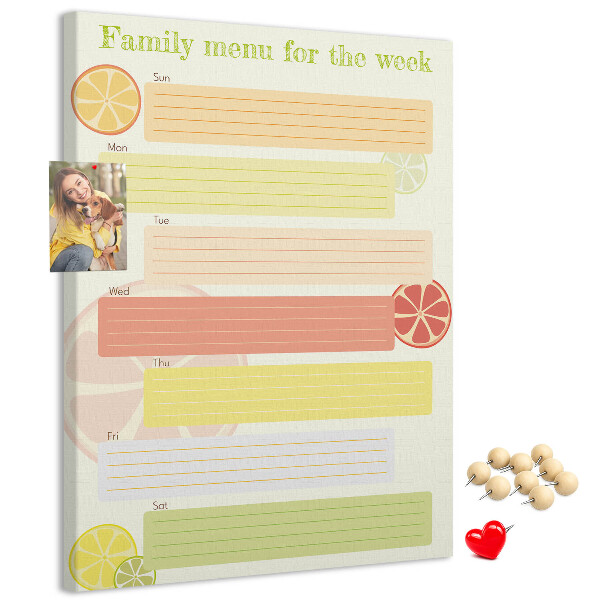Tableau en liège fantaisie Un menu hebdomadaire coloré pour votre famille