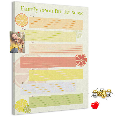 Tableau en liège fantaisie Un menu hebdomadaire coloré pour votre famille