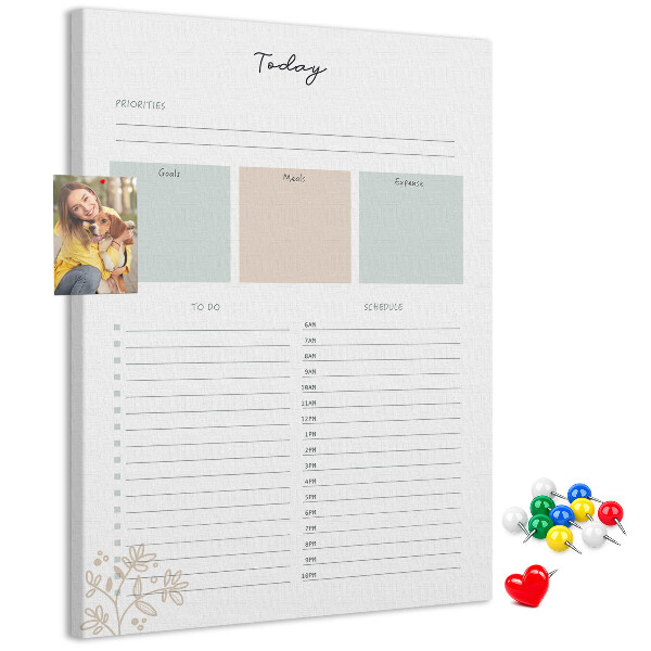 Tableau en liège déco Agenda quotidien avec sections colorées