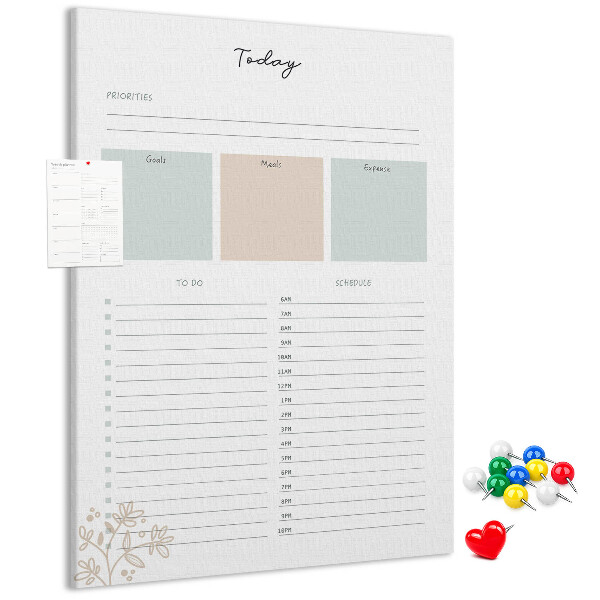 Tableau en liège déco Agenda quotidien avec sections colorées