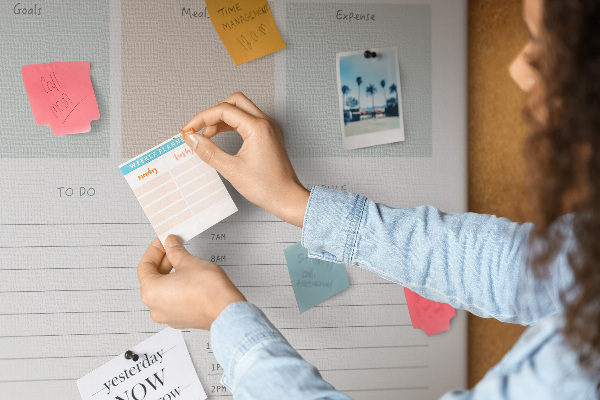 Tableau en liège déco Agenda quotidien avec sections colorées