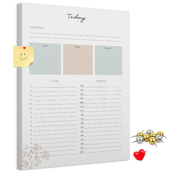 Tableau en liège déco Agenda quotidien avec sections colorées