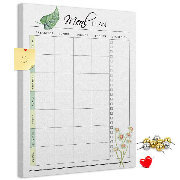Tableau en liège fantaisie Menu avec des touches florales