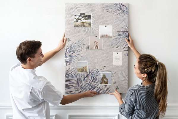 Tableau en liège fantaisie Feuilles délicates sur fond gris