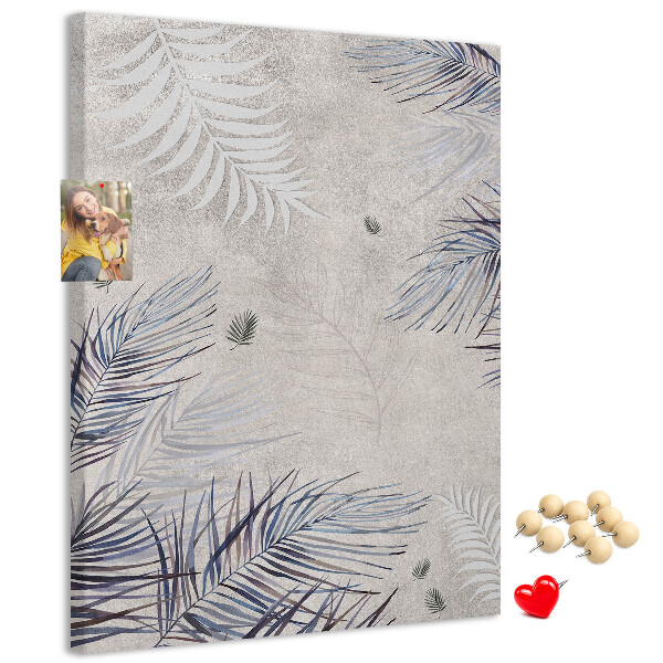 Tableau en liège fantaisie Feuilles délicates sur fond gris