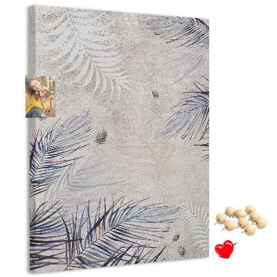 Tableau en liège fantaisie Feuilles délicates sur fond gris