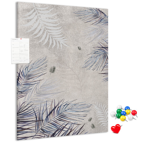 Tableau en liège fantaisie Feuilles délicates sur fond gris