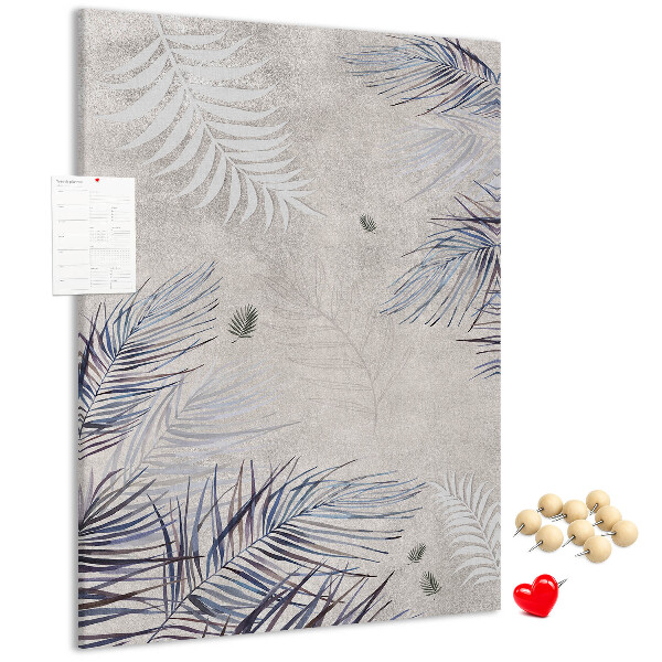 Tableau en liège fantaisie Feuilles délicates sur fond gris