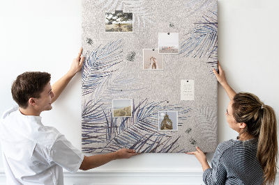 Tableau en liège fantaisie Feuilles délicates sur fond gris