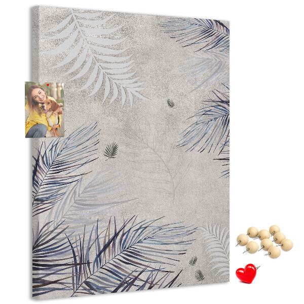 Tableau en liège fantaisie Feuilles délicates sur fond gris