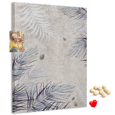 Tableau en liège fantaisie Feuilles délicates sur fond gris