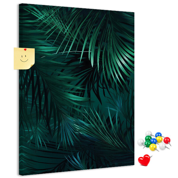 Tableau en liège fantaisie Feuilles tropicales aux teintes vert foncé