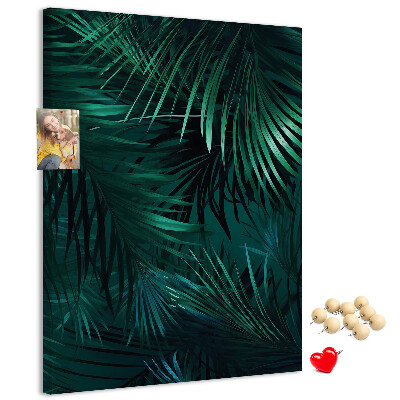 Tableau en liège fantaisie Feuilles tropicales aux teintes vert foncé