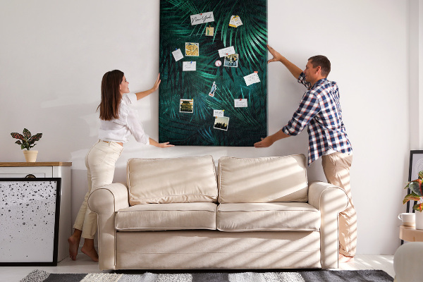 Tableau en liège fantaisie Feuilles tropicales aux teintes vert foncé