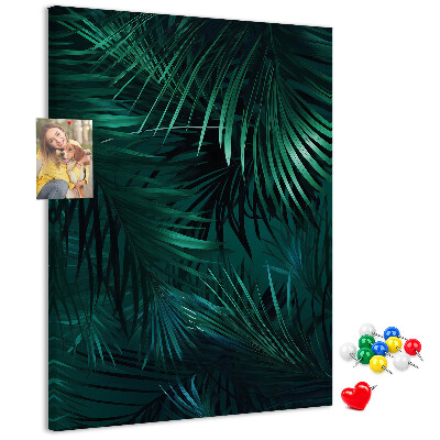 Tableau en liège fantaisie Feuilles tropicales aux teintes vert foncé