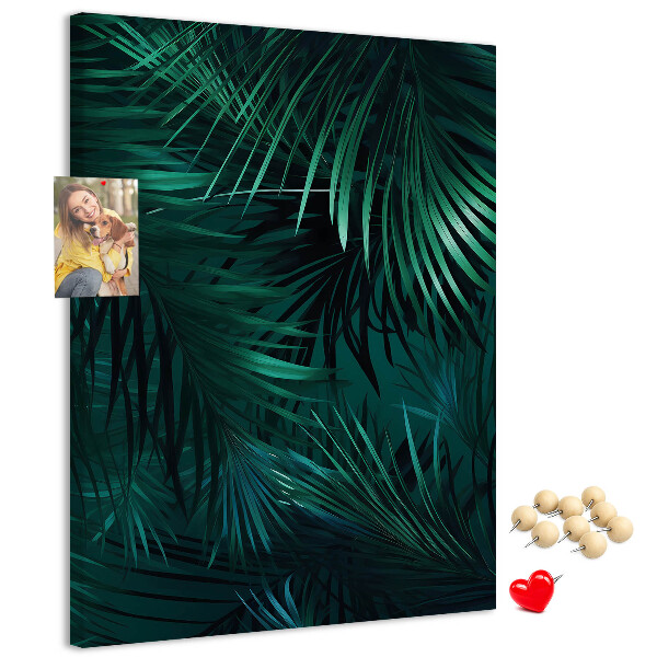 Tableau en liège fantaisie Feuilles tropicales aux teintes vert foncé