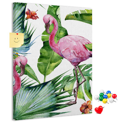Tableau en liège déco Des flamants roses joyeux dans un cadre tropical