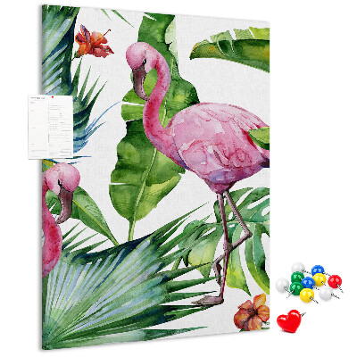 Tableau en liège déco Des flamants roses joyeux dans un cadre tropical