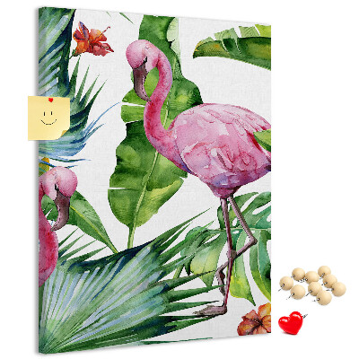 Tableau en liège déco Des flamants roses joyeux dans un cadre tropical