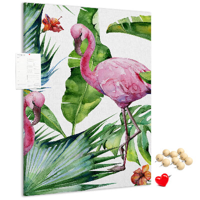 Tableau en liège déco Des flamants roses joyeux dans un cadre tropical