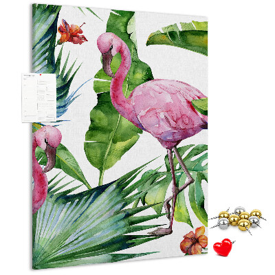 Tableau en liège déco Des flamants roses joyeux dans un cadre tropical