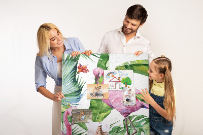 Tableau en liège déco Des flamants roses joyeux dans un cadre tropical