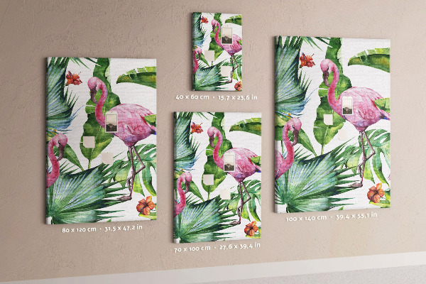 Tableau en liège déco Des flamants roses joyeux dans un cadre tropical