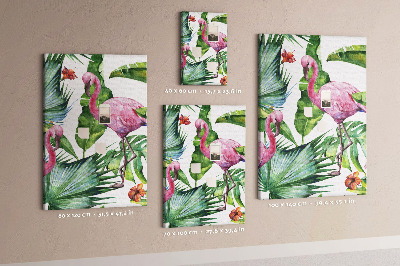 Tableau en liège déco Des flamants roses joyeux dans un cadre tropical