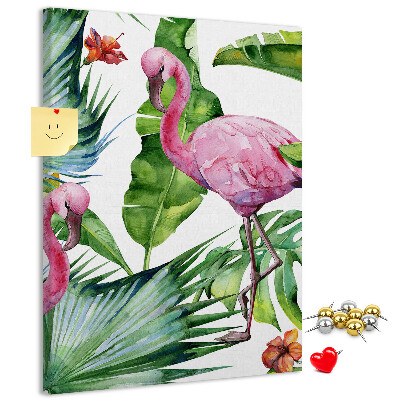 Tableau en liège déco Des flamants roses joyeux dans un cadre tropical