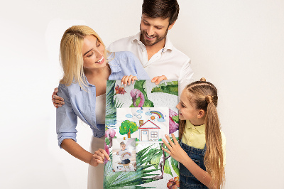 Tableau en liège déco Des flamants roses joyeux dans un cadre tropical