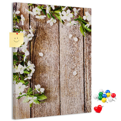 Tableau de liège Fleurs sur fond de planches de bois