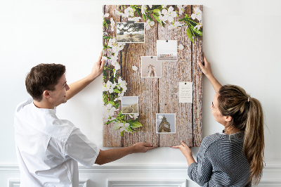 Tableau de liège Fleurs sur fond de planches de bois