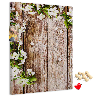 Tableau de liège Fleurs sur fond de planches de bois