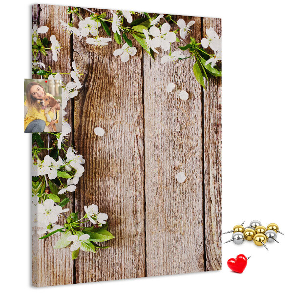 Tableau de liège Fleurs sur fond de planches de bois