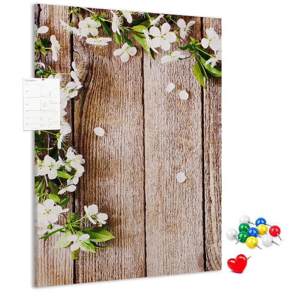 Tableau de liège Fleurs sur fond de planches de bois