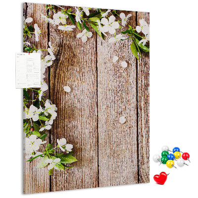 Tableau de liège Fleurs sur fond de planches de bois