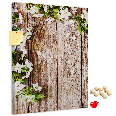 Tableau de liège Fleurs sur fond de planches de bois