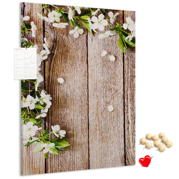 Tableau de liège Fleurs sur fond de planches de bois