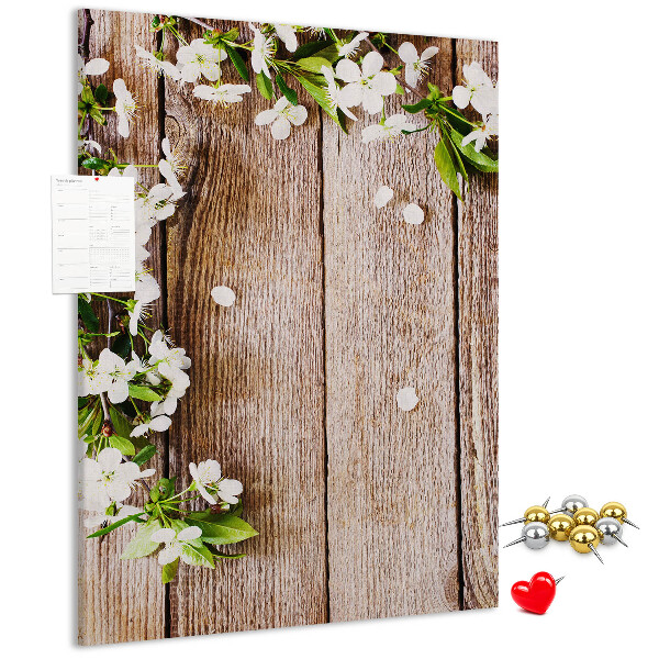 Tableau de liège Fleurs sur fond de planches de bois