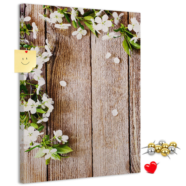 Tableau de liège Fleurs sur fond de planches de bois