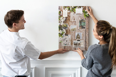 Tableau de liège Fleurs sur fond de planches de bois