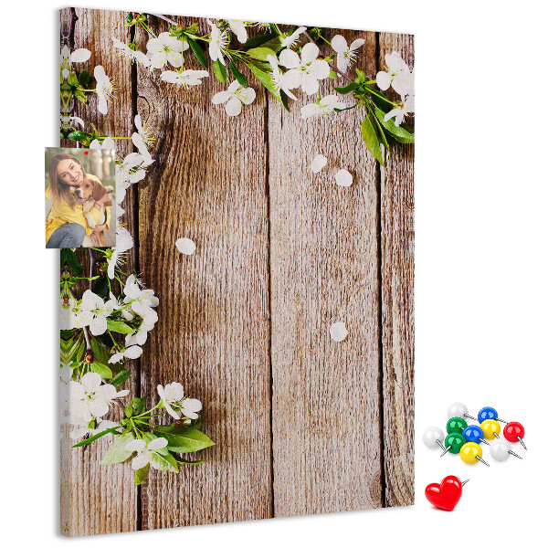 Tableau de liège Fleurs sur fond de planches de bois