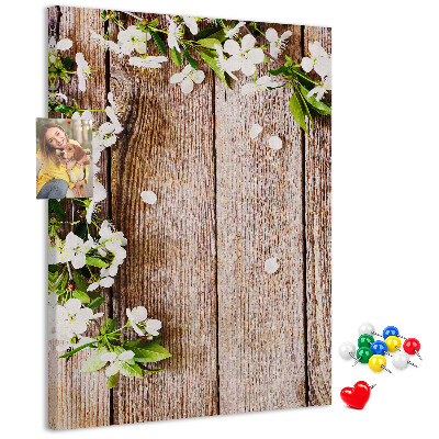 Tableau de liège Fleurs sur fond de planches de bois